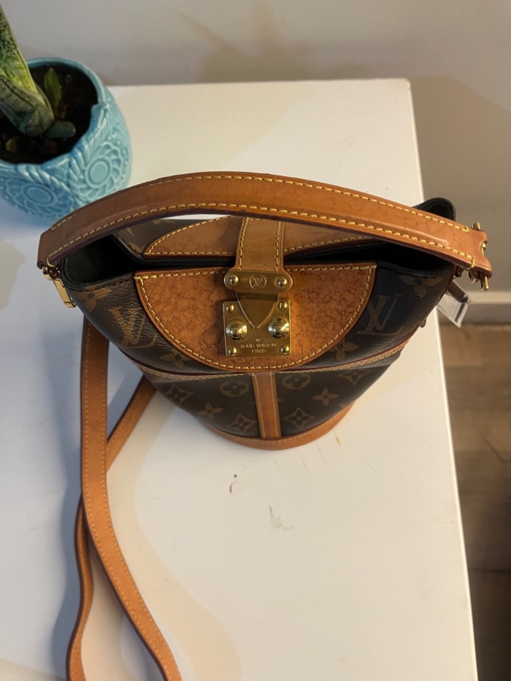 Louis Vuitton Monogram Canvas Bucket Crossbody in Brown and Natural - Picture 16 of 17